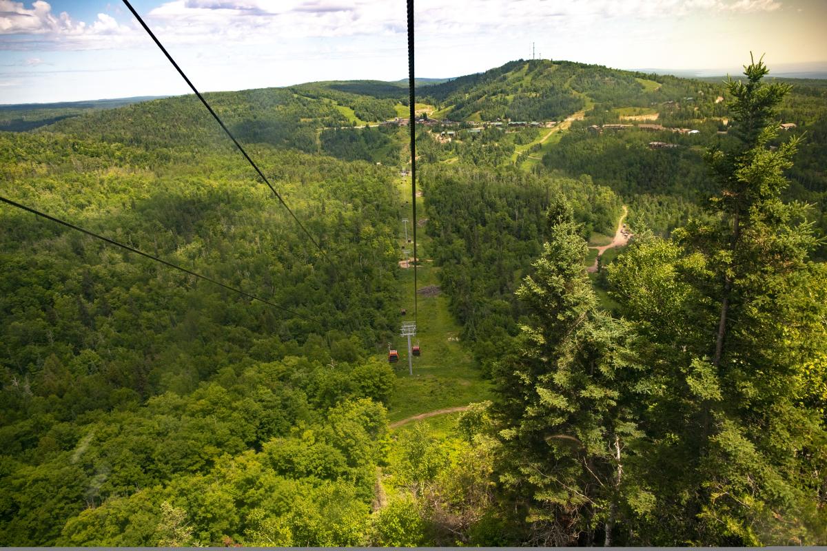 The view from a gondola at Lutsen Mountains in the summer