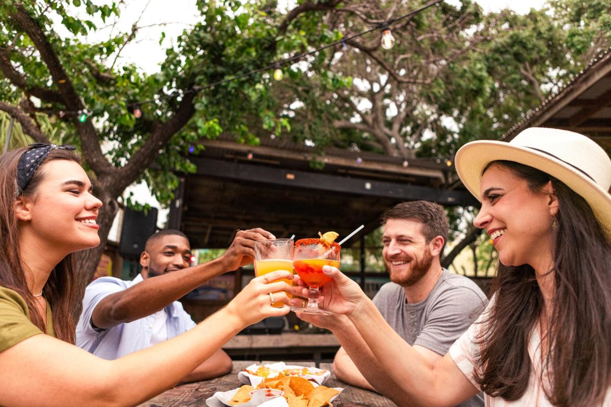 A group cheering drinks.