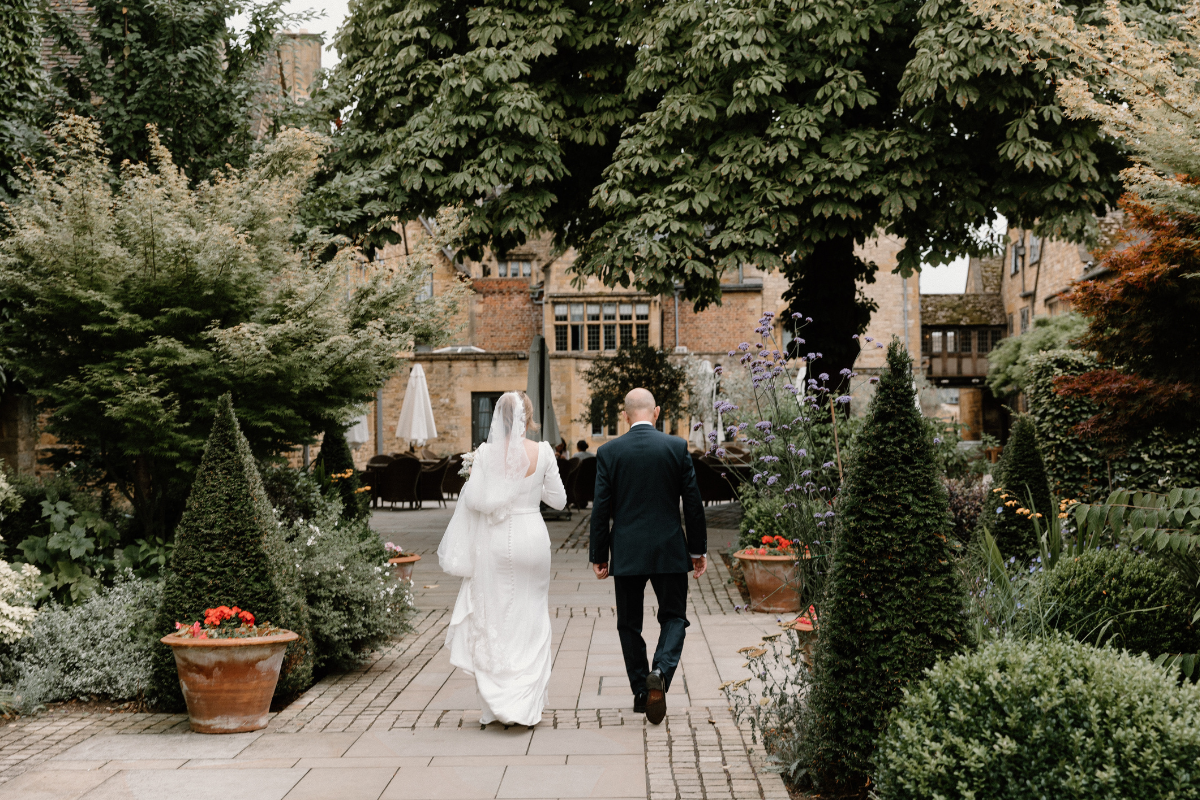 Bride and Groom at Lygon Arms