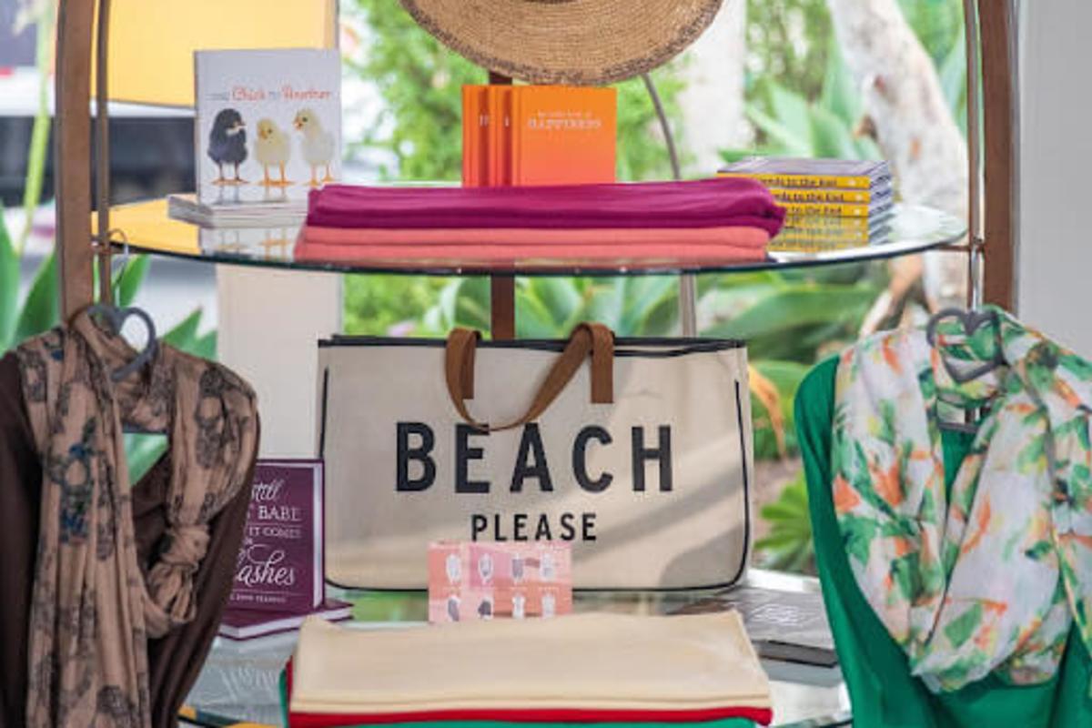 A display of essential beach items available at Golden Galleon Boutique