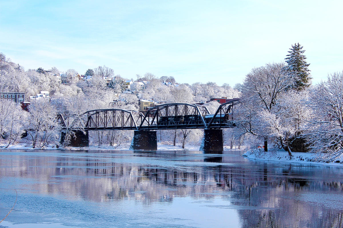 A snowy river scene in Easton, Pa.