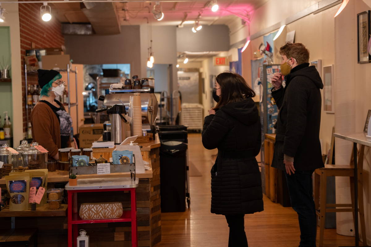 Patrons order coffee and baked goods at Lit Coffee Roastery & Bakeshop in Bethlehem, Pa.