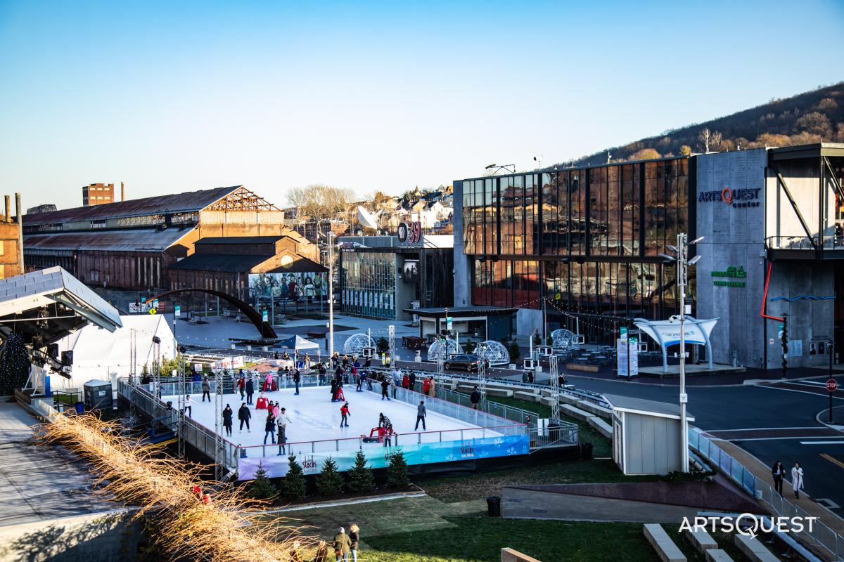 The Ice Rink at SteelStacks, presented by Lehigh Valley Reilly Children’s Hospital, an authentic ice rink constructed on the Levitt lawn in Bethlehem, Pa.