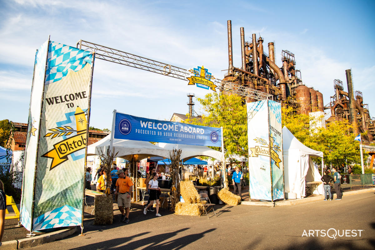 The entrance to Oktoberfest, with SteelStacks in the background in Bethlehem, Lehigh Valley, PA