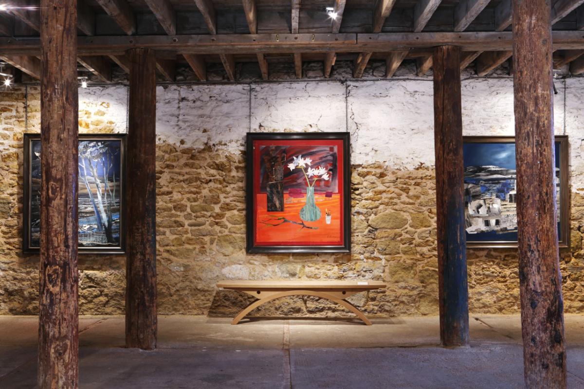 Sladers Yard ground-floor gallery with Marzia Colonna collages. photo by Maisie Hill