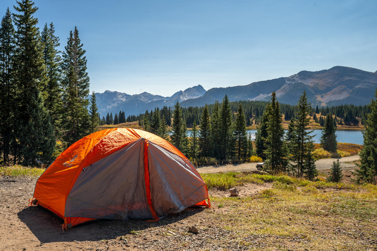 Campsite and Tent at Little Molas Lake in Fall