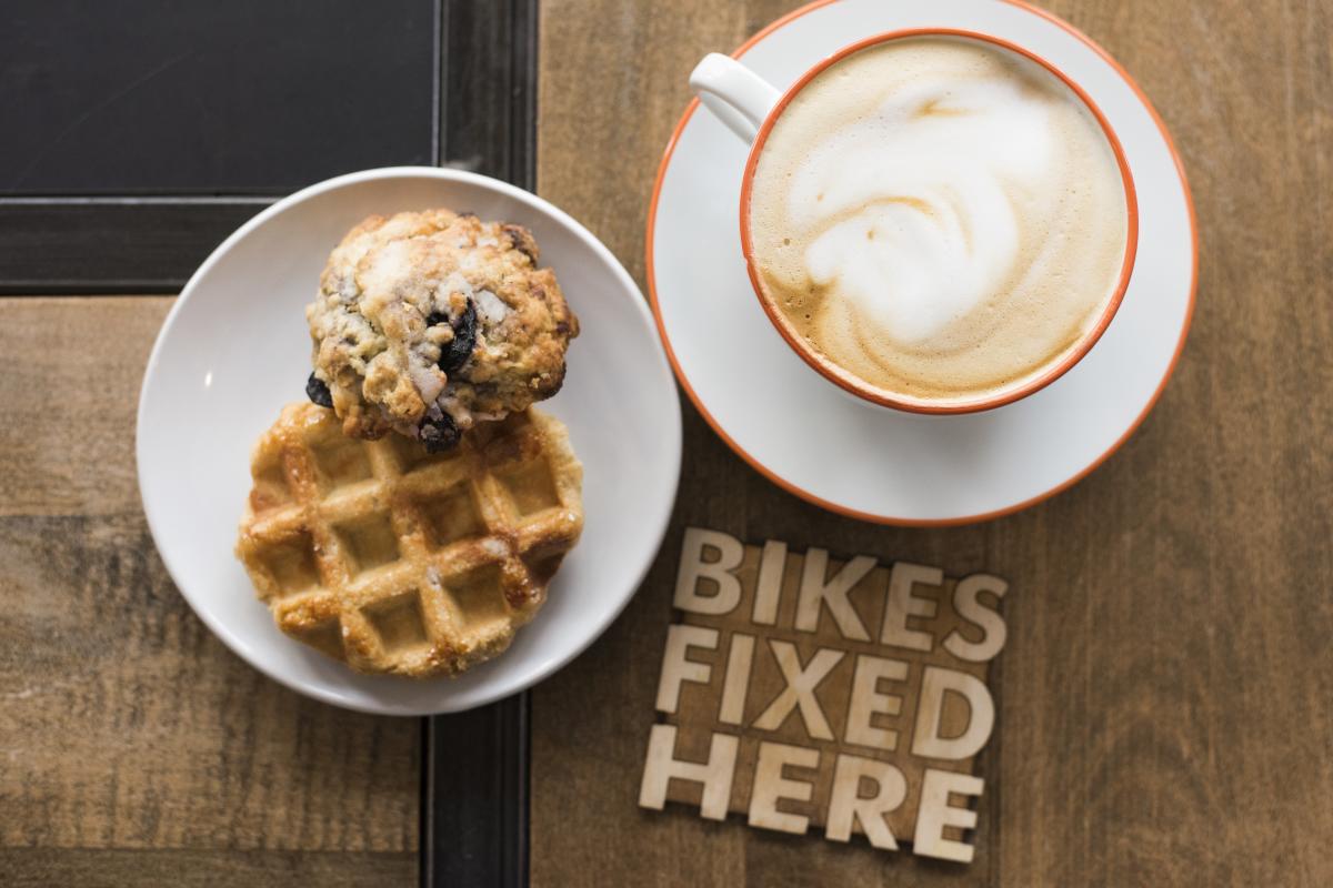 SHIFT Cyclery & Coffee Bar Coffee and Waffle