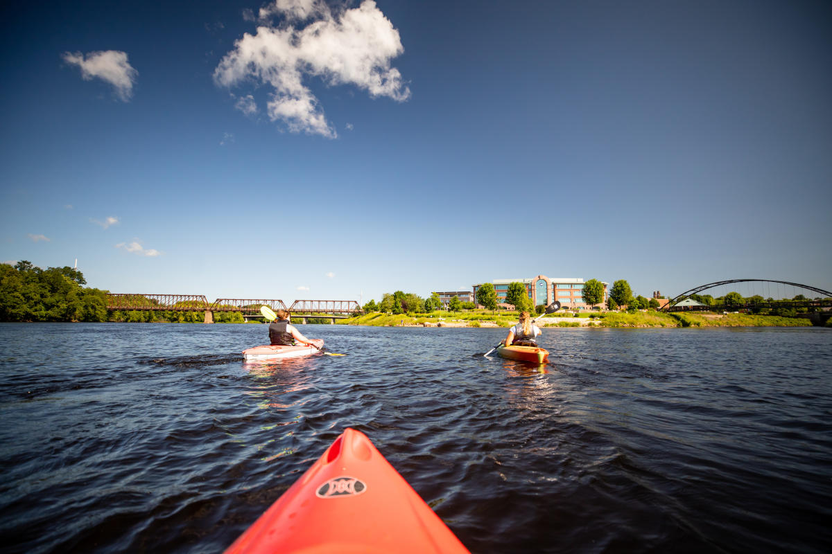 Kayakers out at the confluence of the Eau Claire and Chippewa rivers