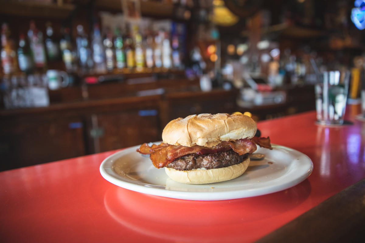 Peanut butter bacon burger served at Amber Inn