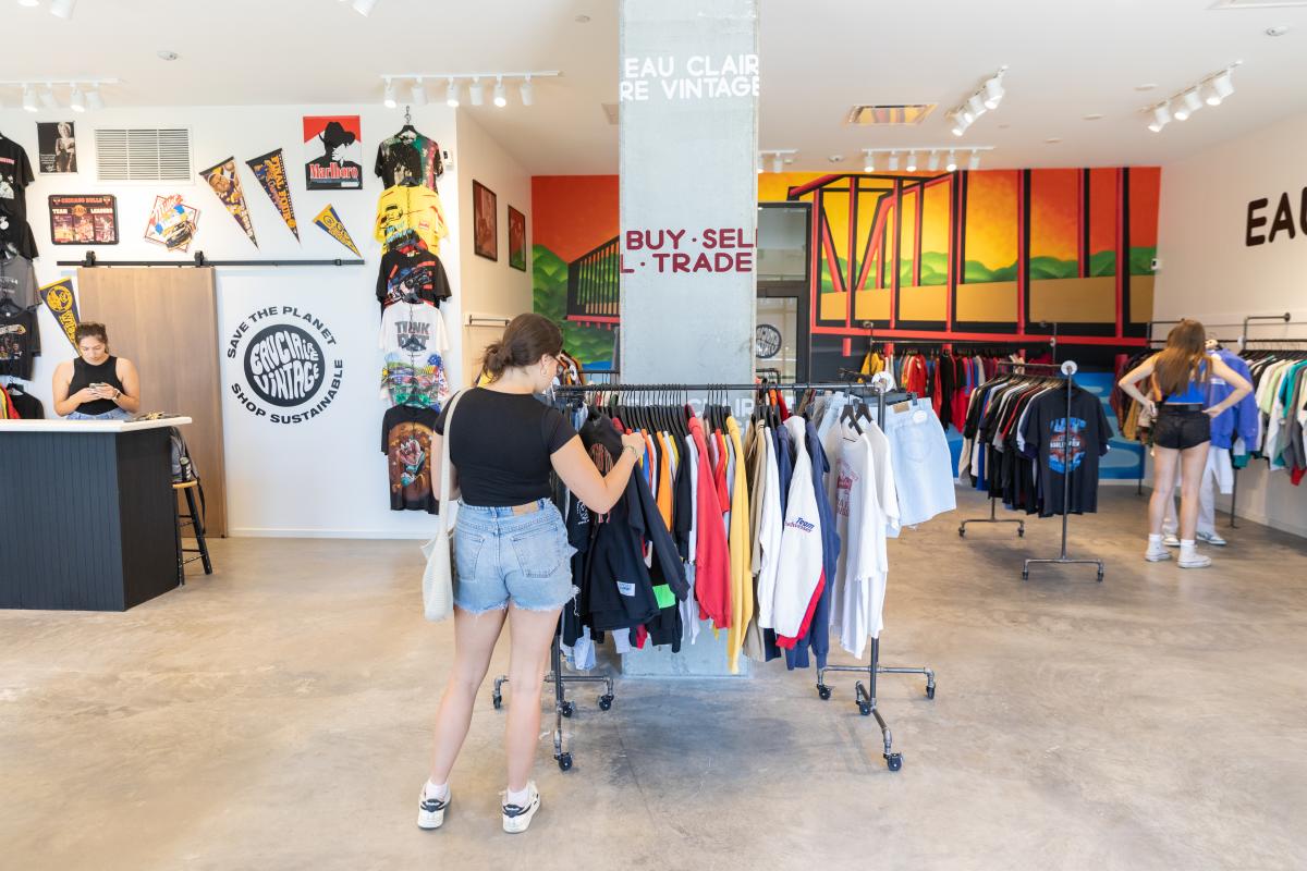 A girl shopping around Eau Claire Vintage