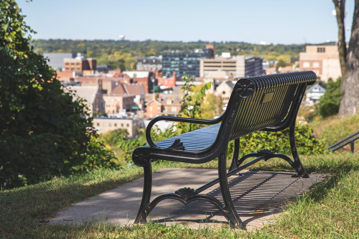 A bench located at the downtown scenic overlook on Earl St.