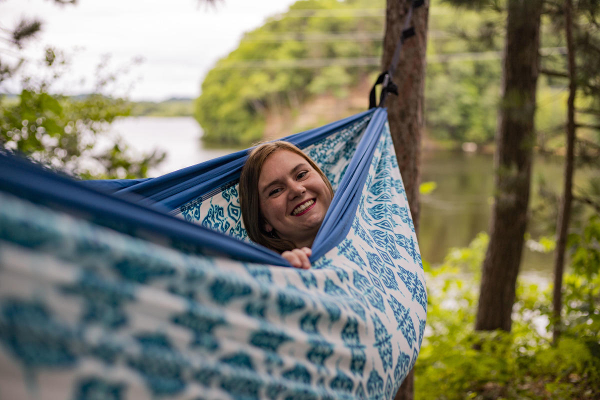 Hammocking between trees in Domer Park