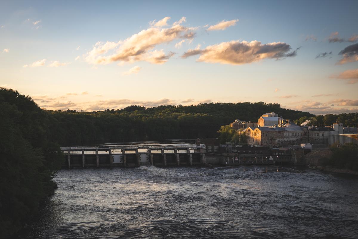 The view of the dam on the Chippewa River from the High Bridge
