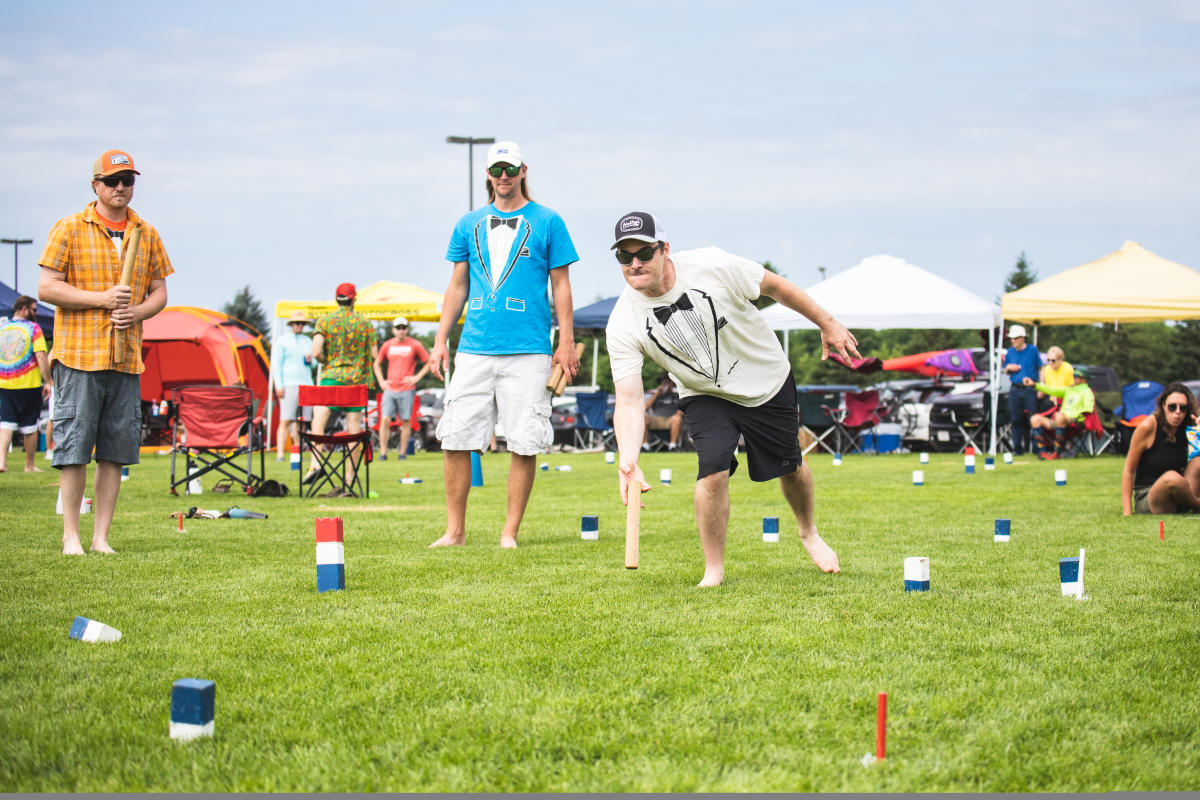 People playing Kubb at the US National Kubb Championship in Eau Claire