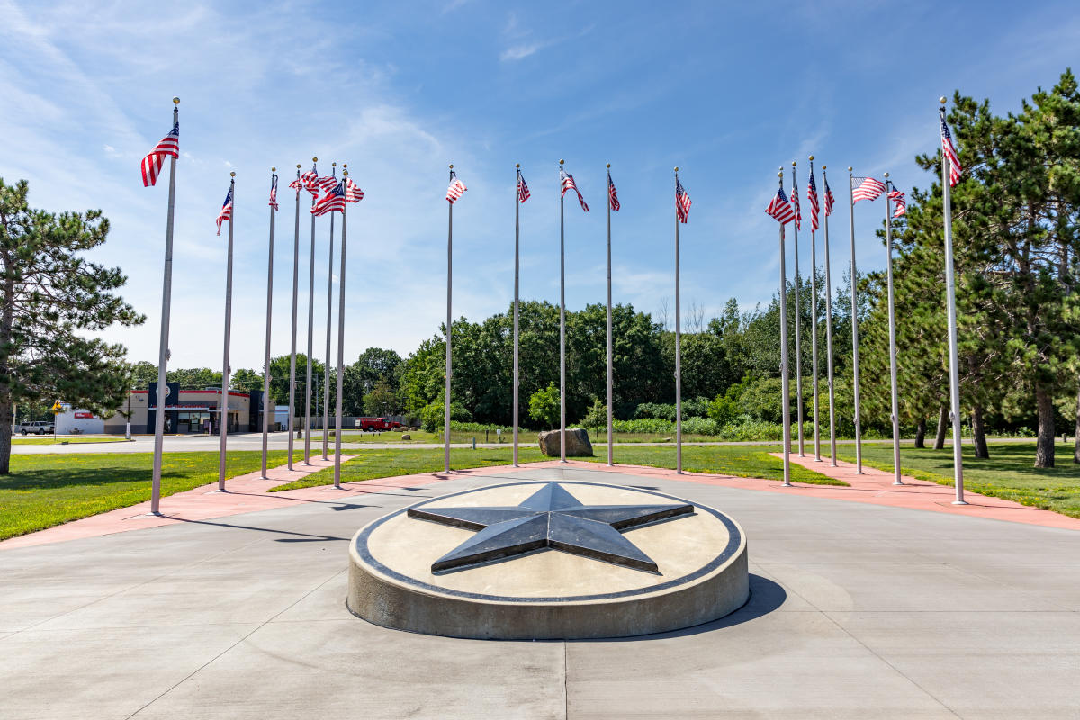 a photo of the many flags at Lake Hallie Peace Memorial