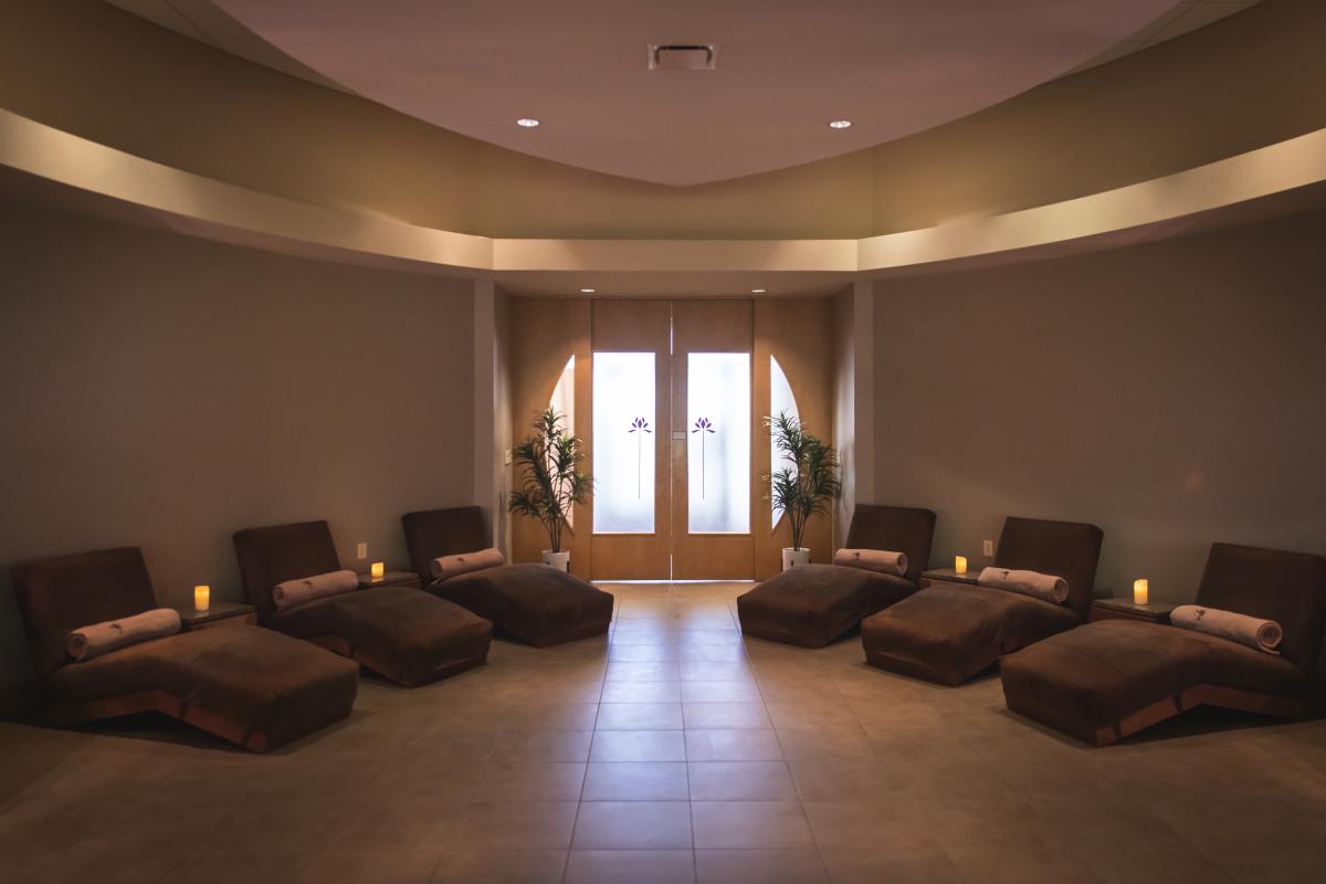 A row of relaxing chairs at Lotus Spa
