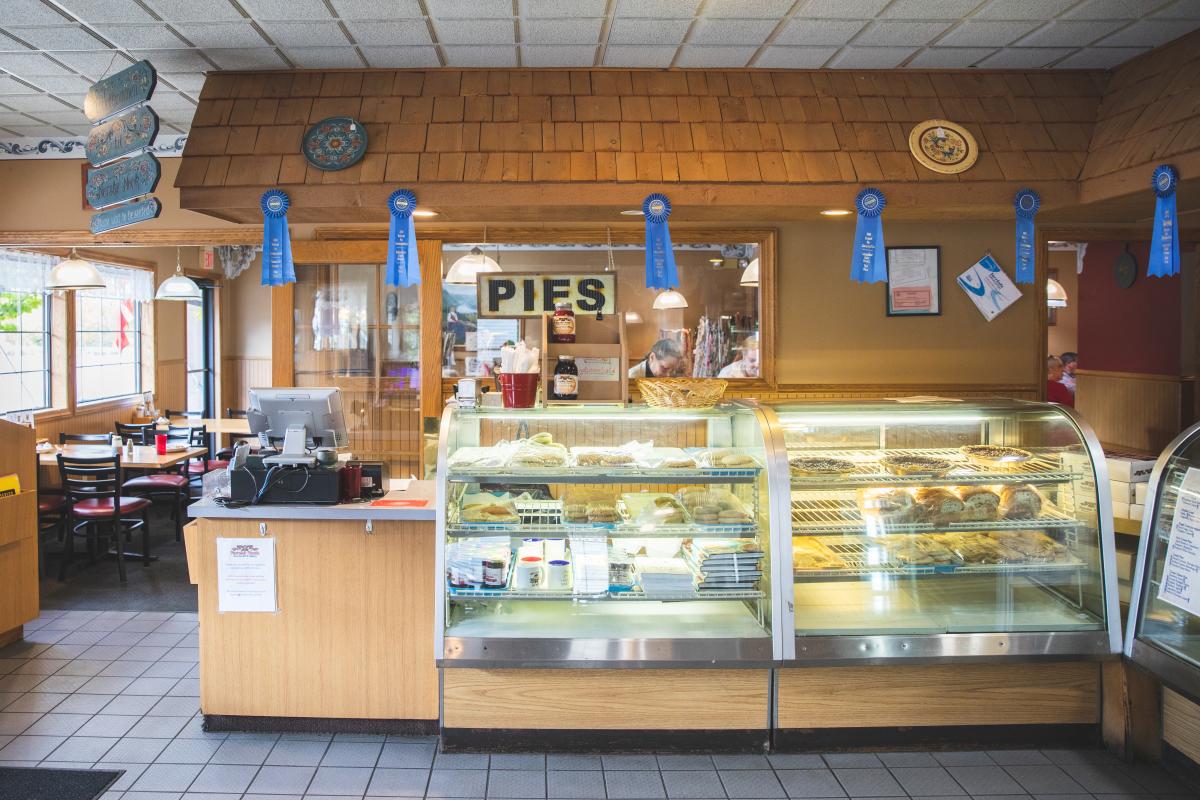 Pie and checkout counter at the Norske Nook in Osseo, WI