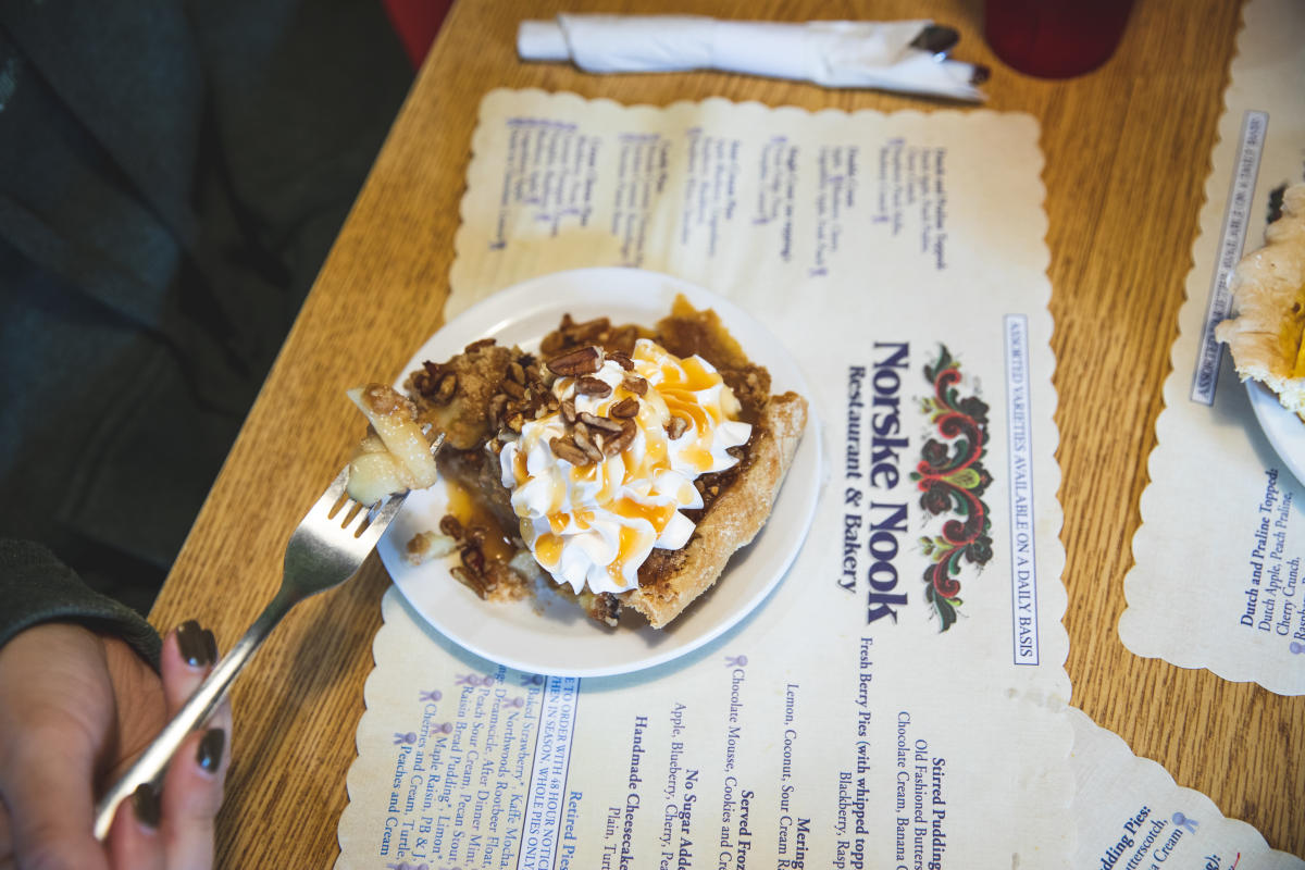 A slice of pie served at Norske Nook at Osseo, WI