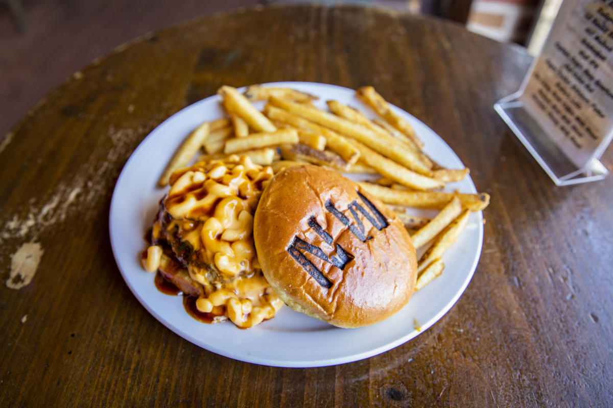 Bacon Mac & Cheese Burger from Northwoods Brewpub in Osseo, WI