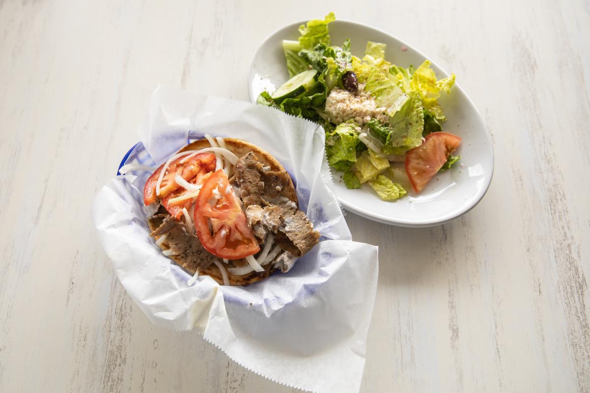 Gyro and salad served at Olympic Flame