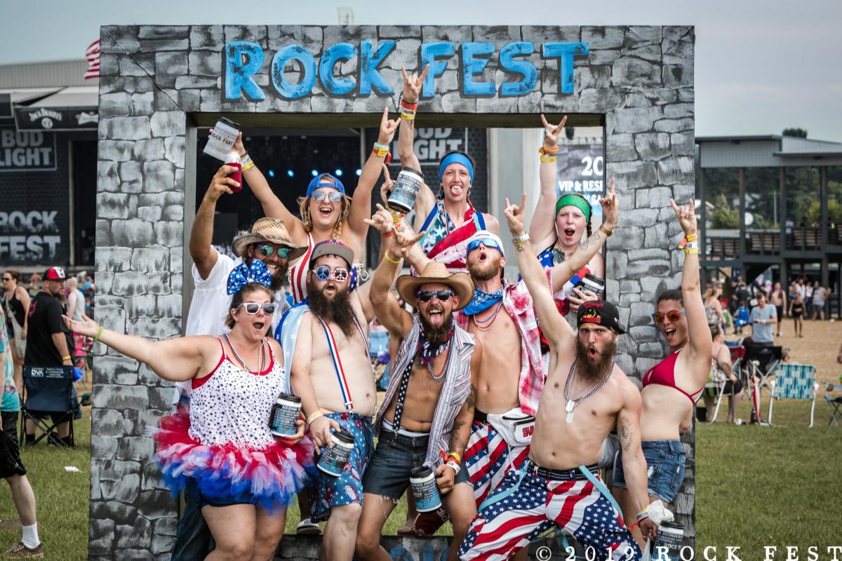 Group of friends posing for a photo at Rock Fest