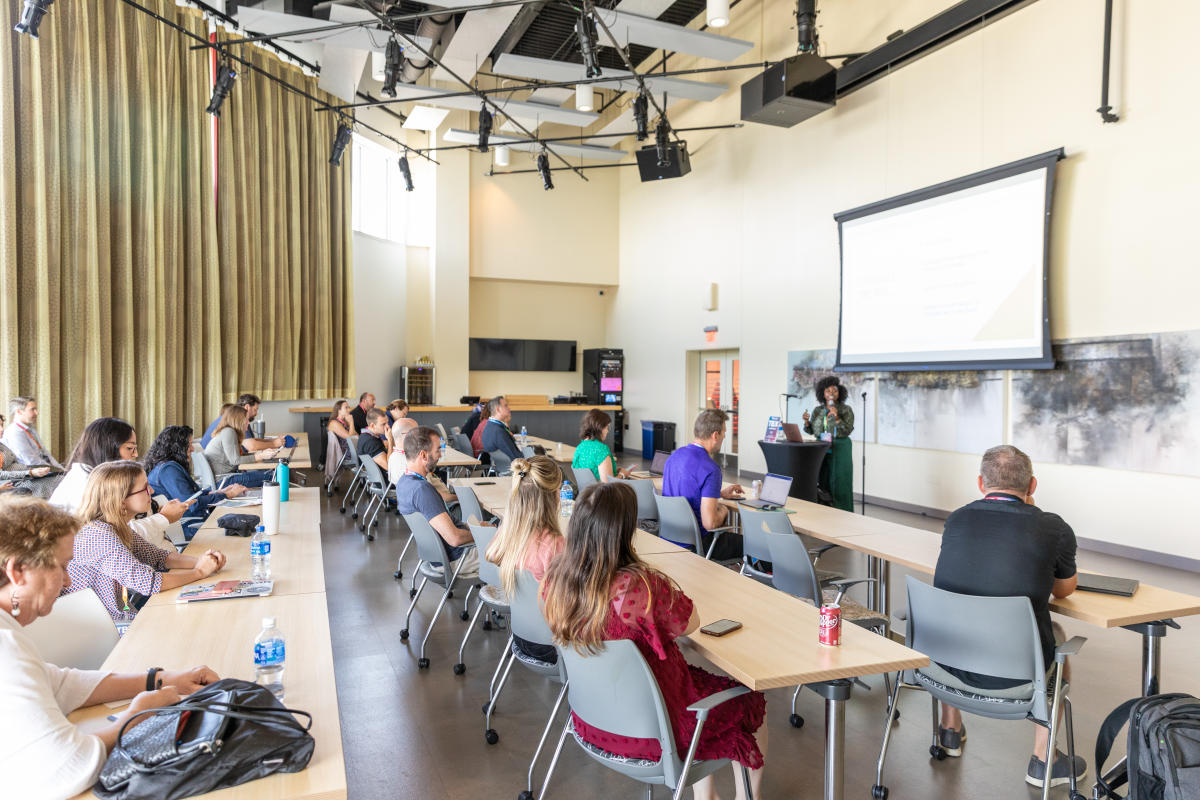 A presentation taking place at the Pablo Center