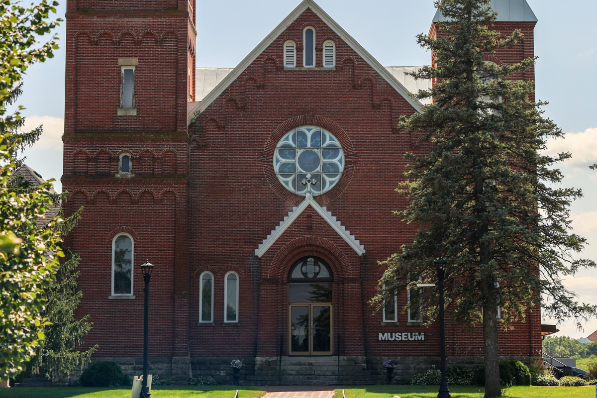 A photo of the exterior of the Arcadia Historical in an old church