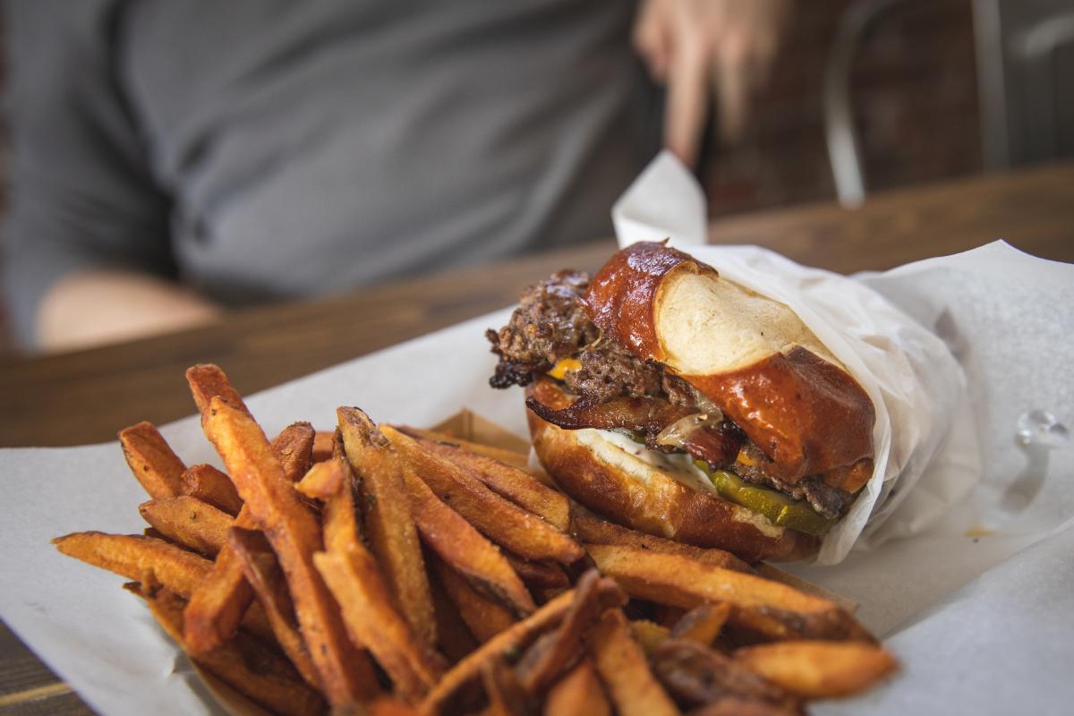 A burger and fries served at Valley Burger Company