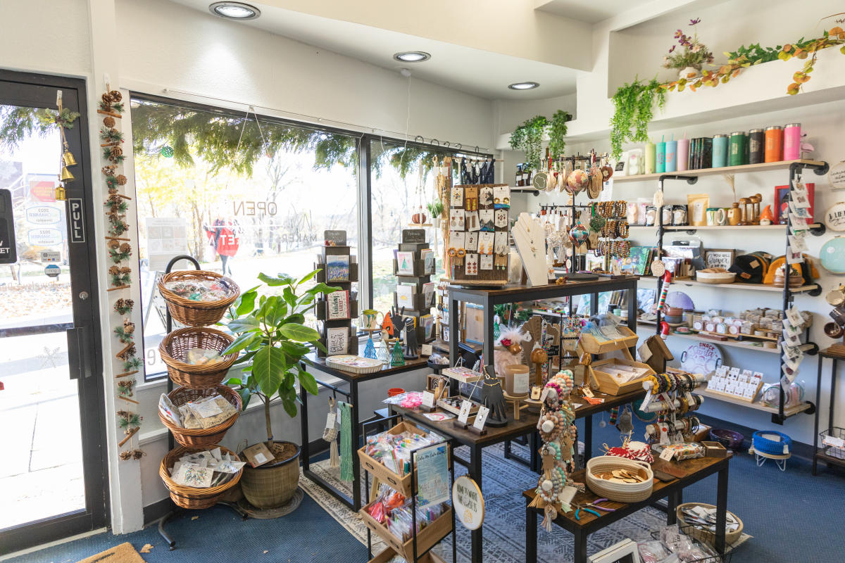a photo inside the Wisconsin Makers Market store showing a table of jewelry and goods