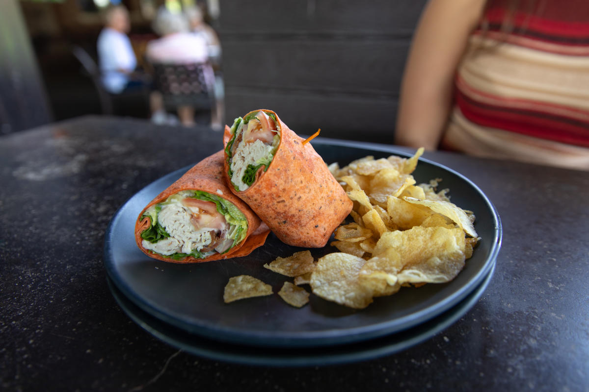 A wrap and chips at Cowboy Jacks