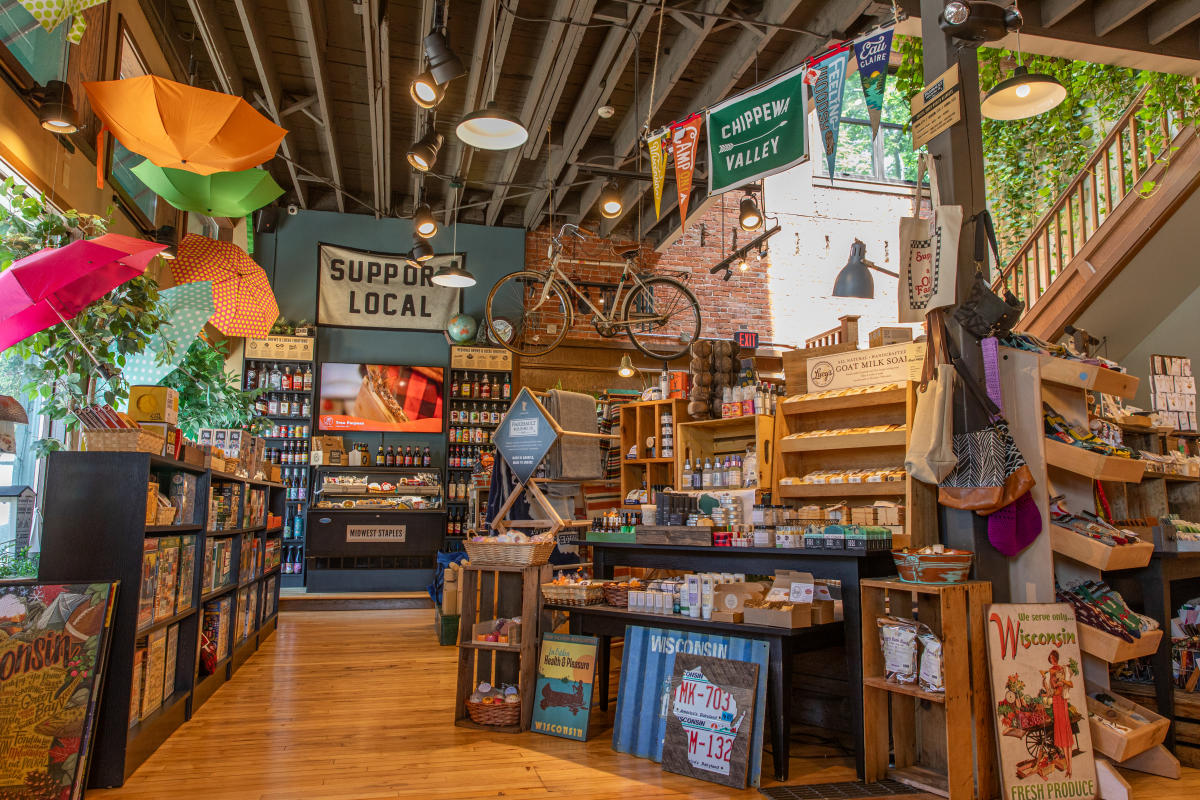 A photo of the product displays at The Local Store