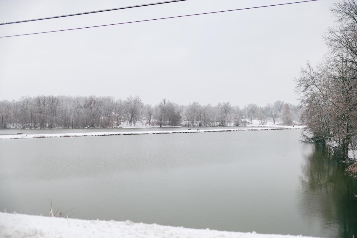 Snow covered ground around Freeman Lake