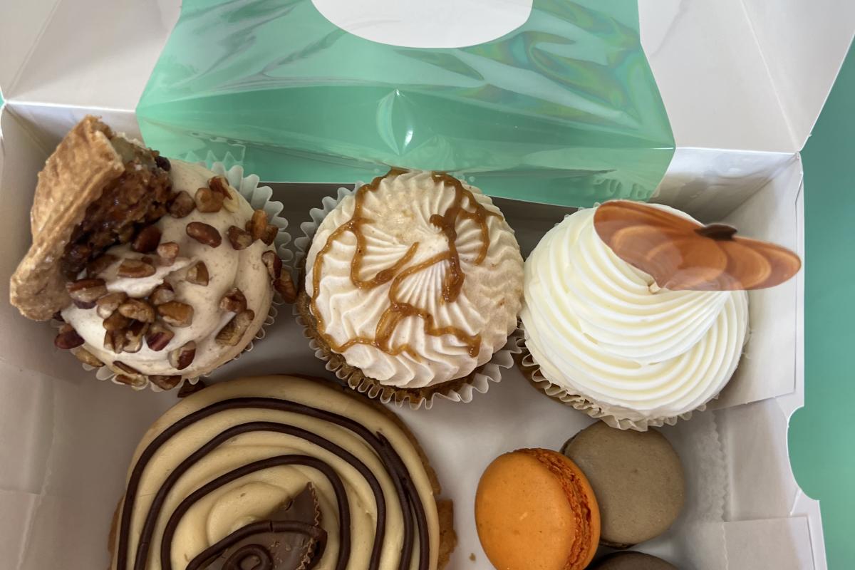 Cupcakes and macarons in a box