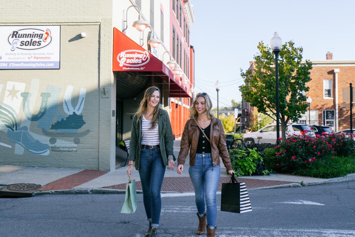 Two women shopping in downtown Elizabethtown