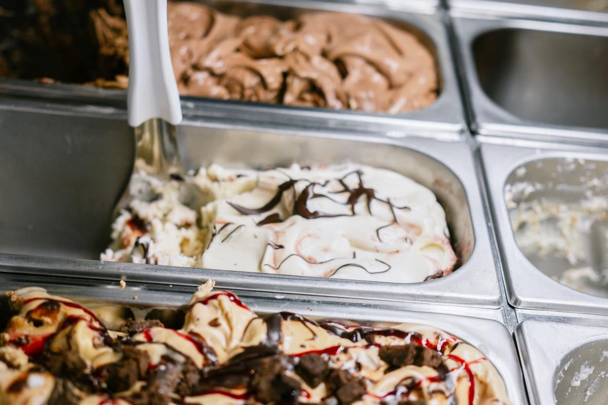 gelato in a dessert case at the dreamery