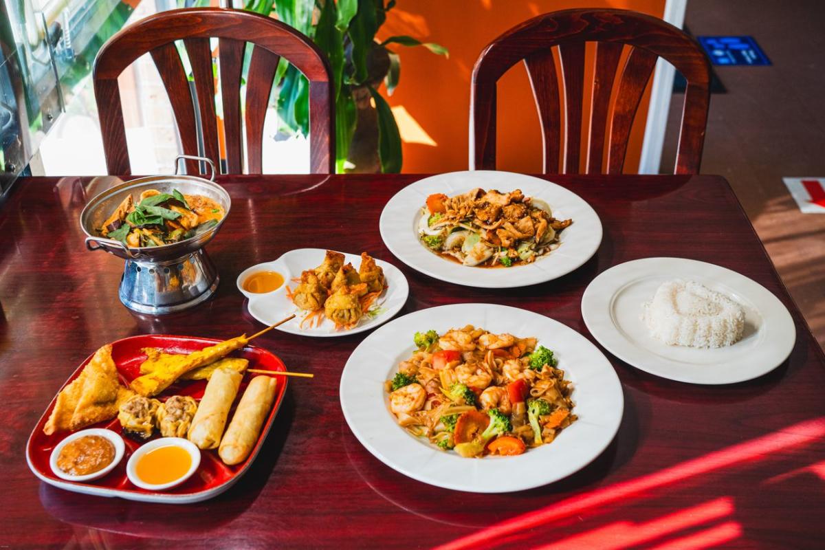 A spread of food at 2bThai located in Elizabethtown, KY
