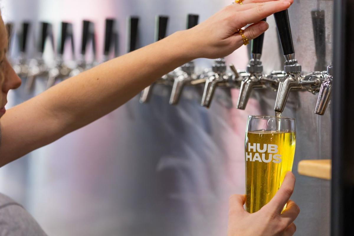 Beer being poured at HubHaus in Downtown Elizabethtown, KY.