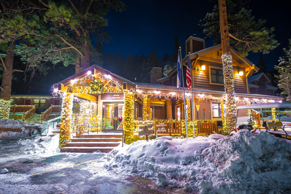 Exterior Holiday Lighting at Castle Mountain Lodge