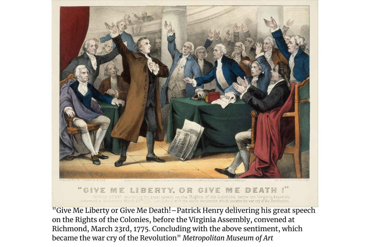 Painting of Patrick Henry giving his Give Me Liberty or Give Me Death speech in Virginia