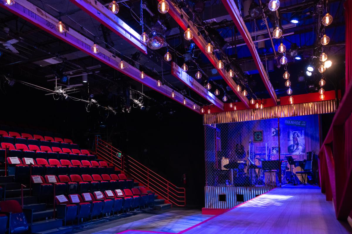 The stage and audience seating at NextStop Theatre Company