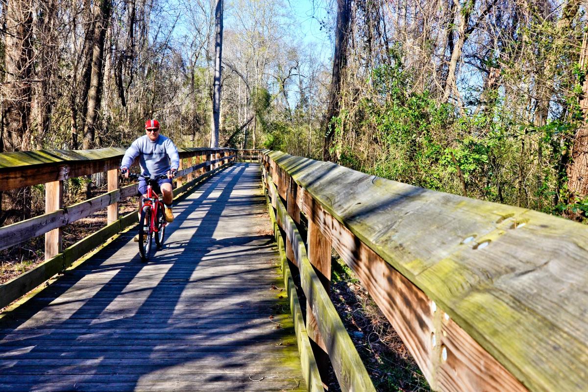 A biker on Cape Fear River Trail