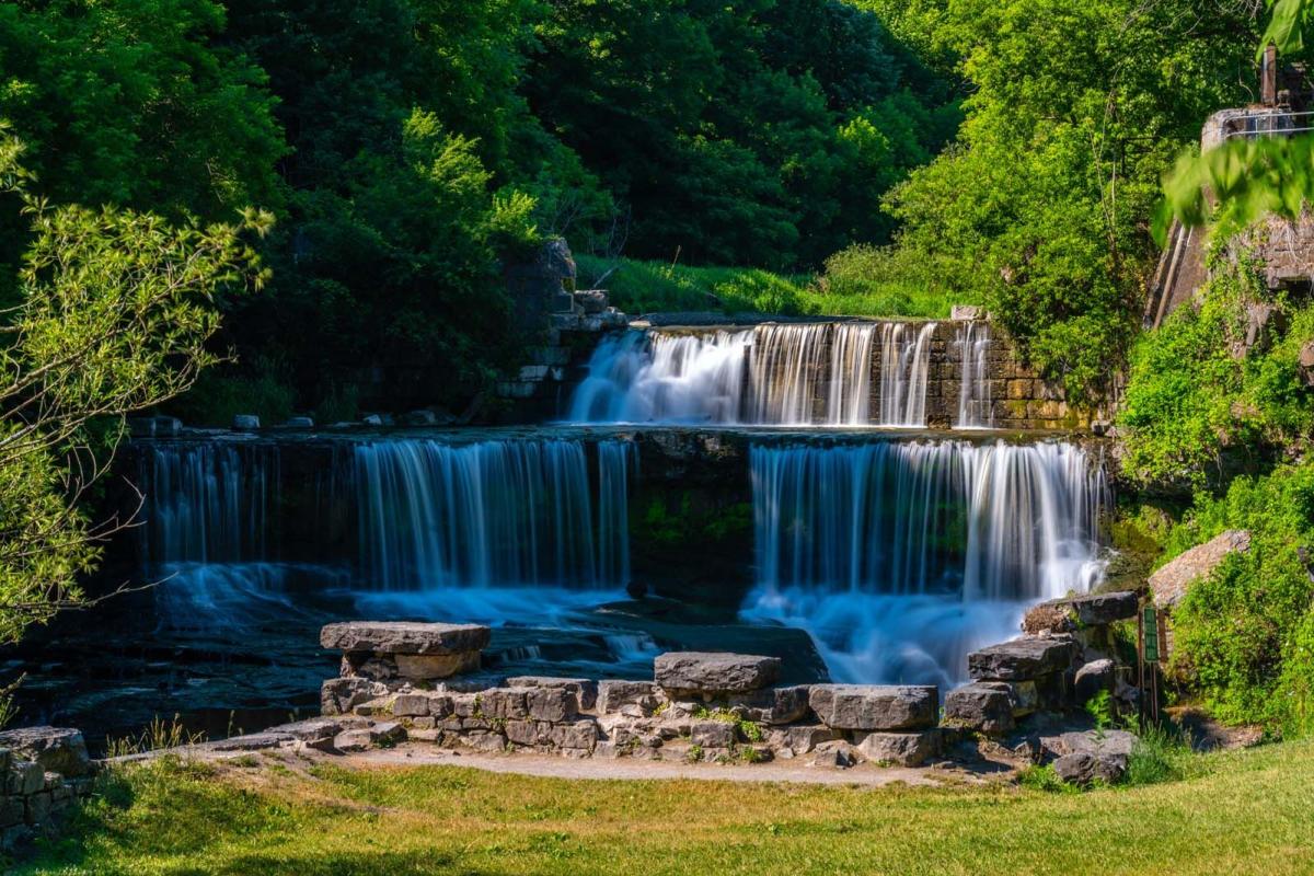 Seneca Mills Falls in the summer on the Keuka Outlet Trail in Penn Yan New York