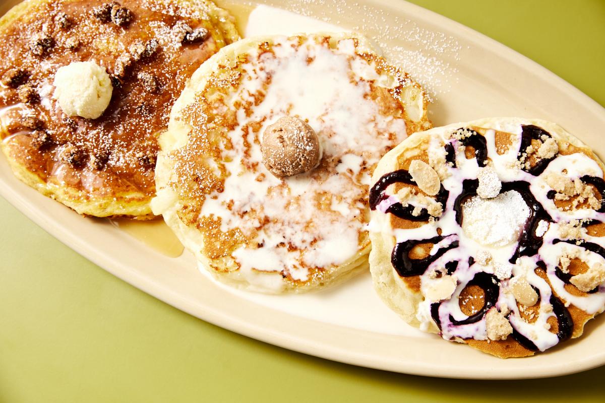 Three different pancakes on a plate