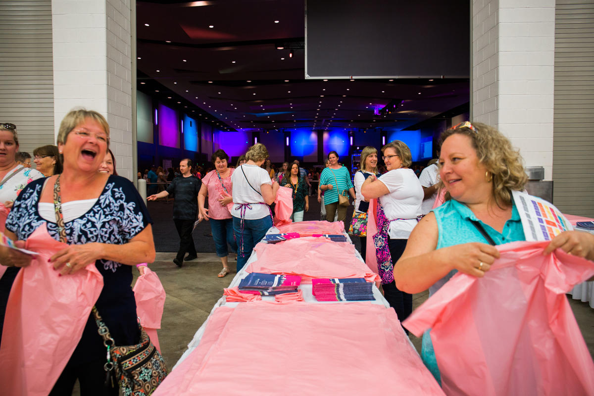 Shoppers entering the Vera Bradley Annual Outlet Sale