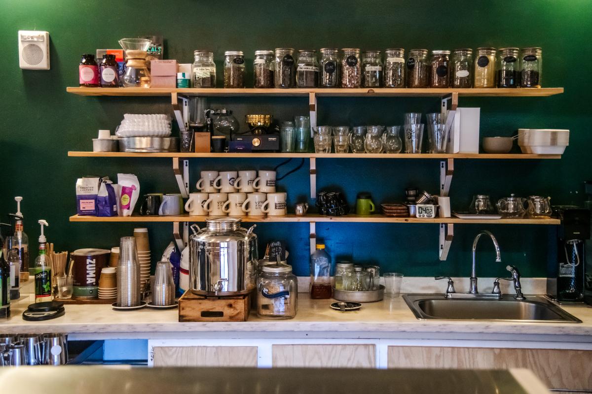 The bar at Fortezza Coffee in Fort Wayne features a full array of tools for every coffee lover's tastes.