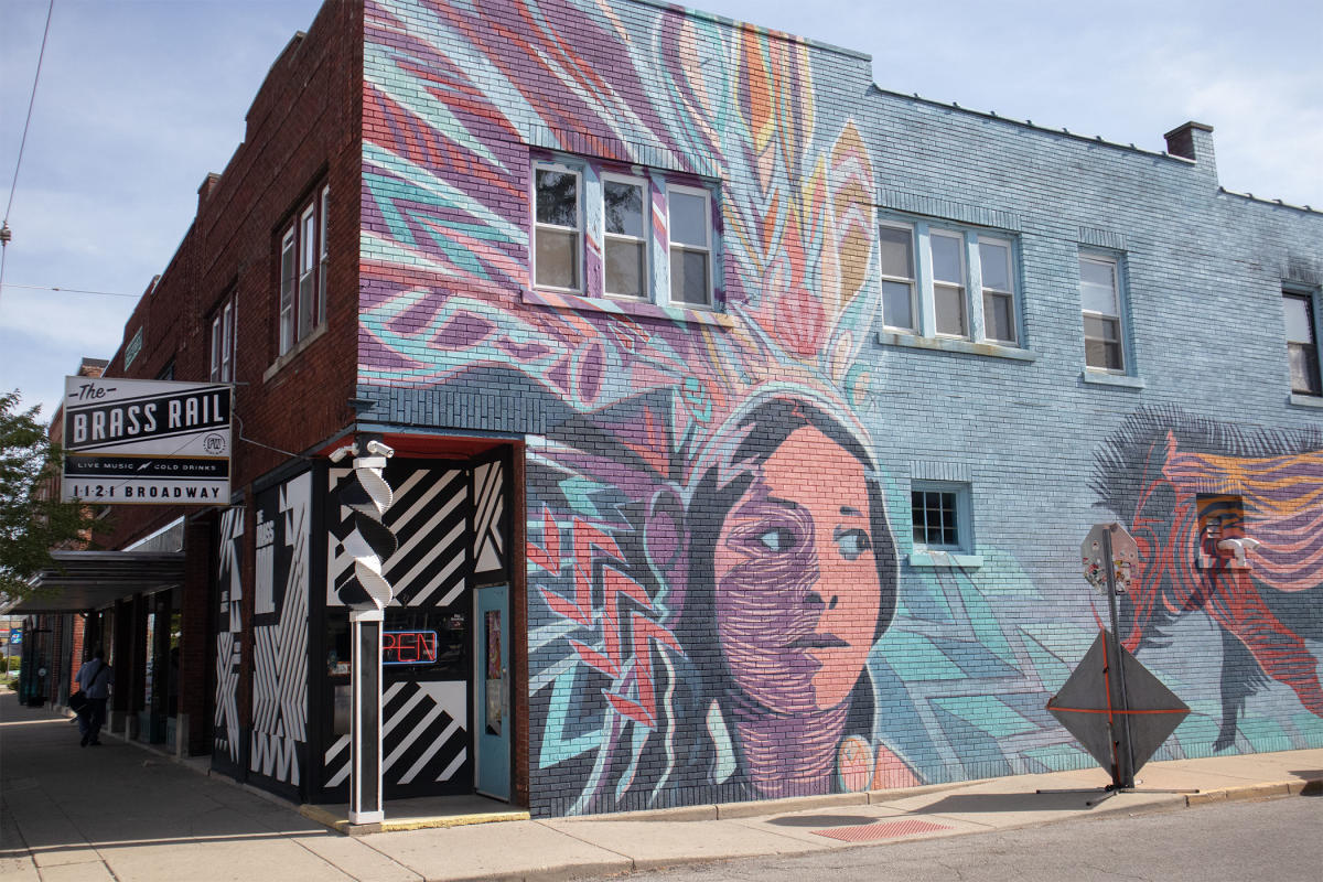 The corner of the Brass Rail and the Wild Board mural