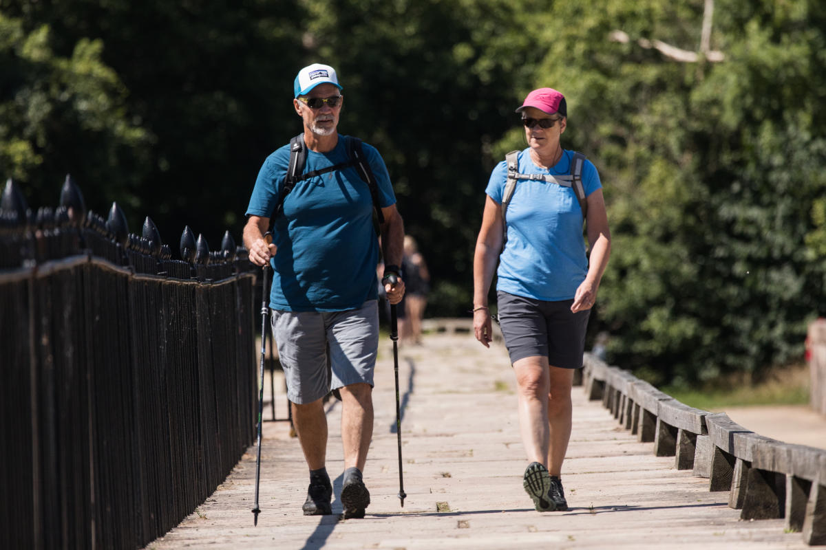 Hikers at Monocacy Aqueduct on the C&O Canal