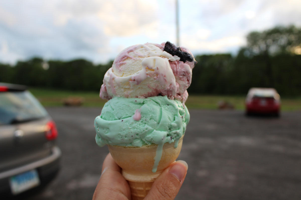 Double scoop ice cream cone from Rocky Point Creamery