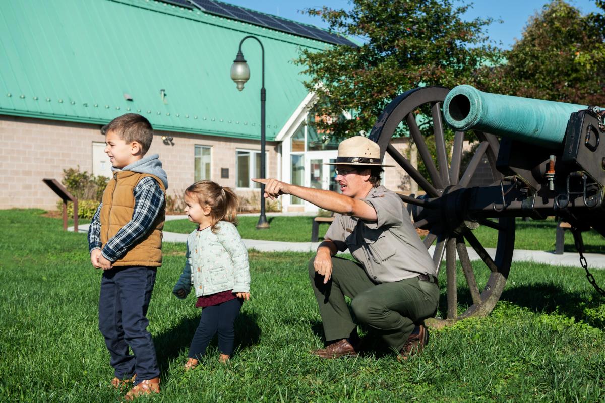 Monocacy Battlefield Cannon Park Ranger Pointing Into The Distance