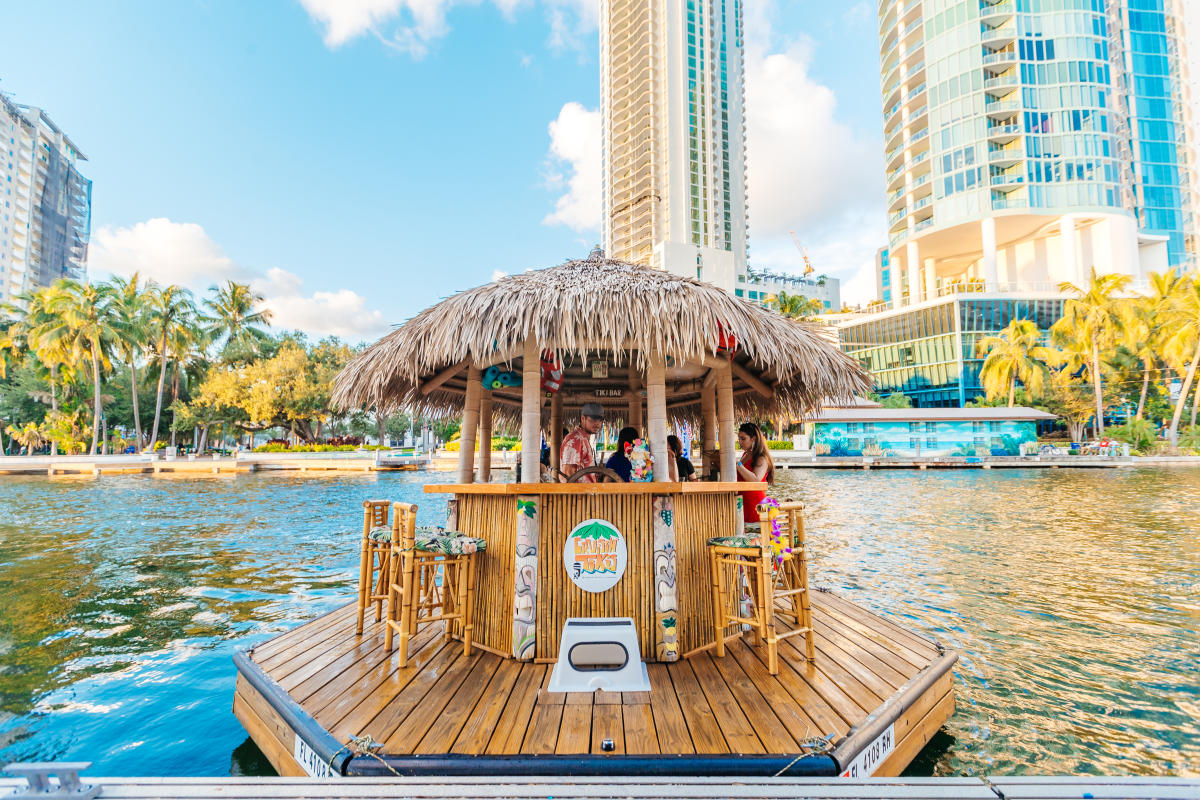 A floating bar titled Cruisin Tiki in Fort Lauderdale, FL